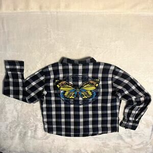 Anti-Social Social Club Flannel Shirt Mens M Graphic Black Blue White Attic Salt